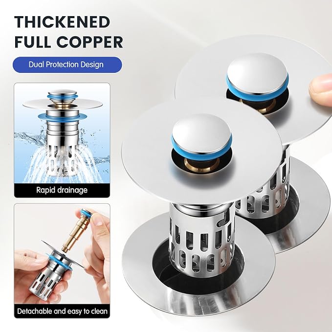 Universal Bathroom Sink Stopper, Pop Up Sink Drain Strainer Plug - Image 3