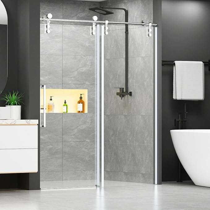 Chabatree Shower Door 60" W x 76" H Frameless Sliding Shower Door, Frameless by Unknown
