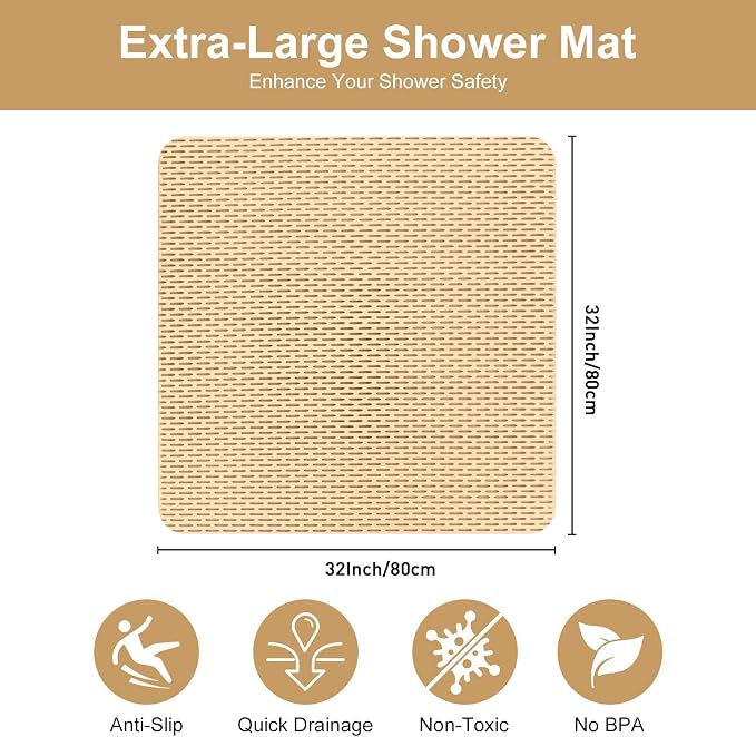 Square Shower Mat: 32"x32" Extra Large Non Slip Shower Mats - Image 2