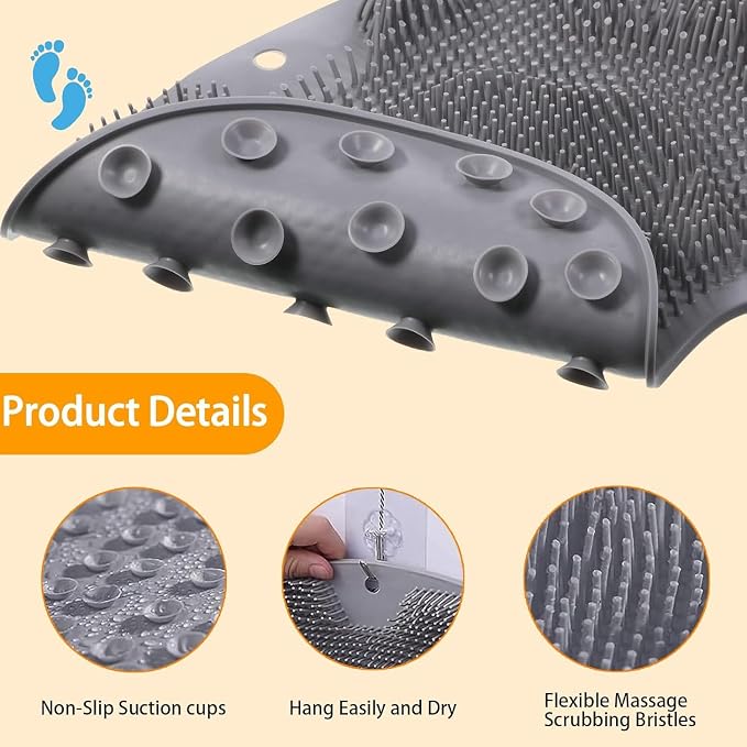 Shower Foot Scrubber Mat with Non-Slip Suction Cups, Exfoliating Foot and Back - Image 5