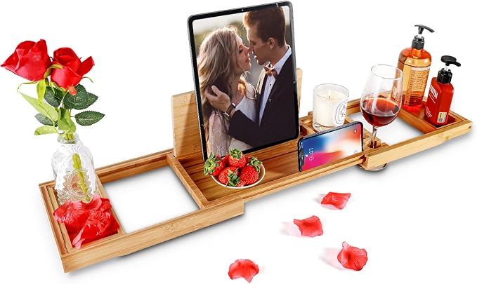 Premium Bamboo Bathtub Caddy Tray by BESHOF