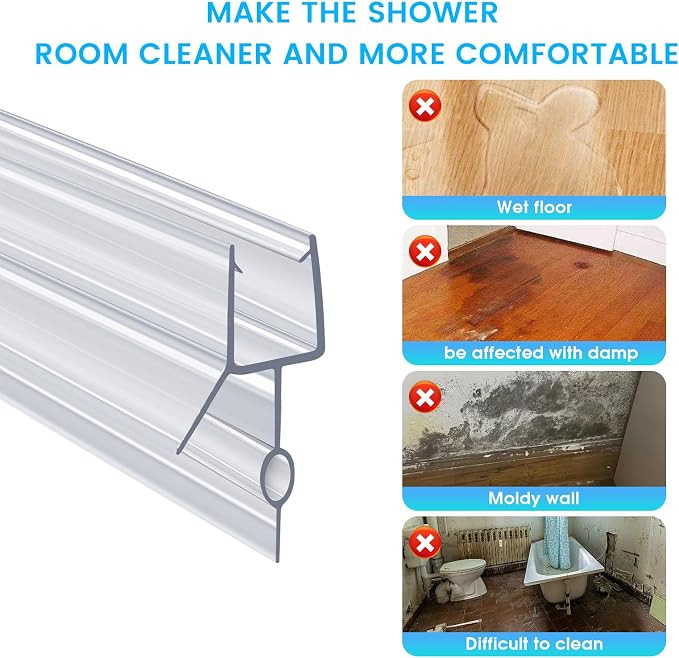 POZIA Clear Frameless Glass Shower Door Bottom Seal | Shower Door Sweep - Image 6