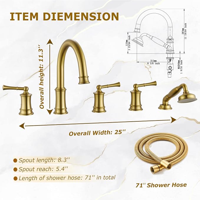 Roman Tub Faucet with Hand Shower, Antique Tub Shower Faucet Set with Valve - Image 3