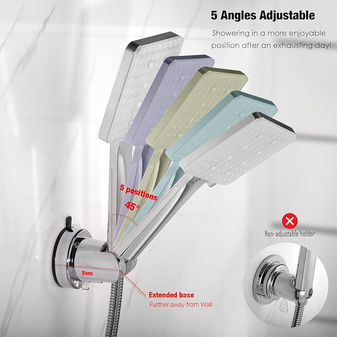 Suction Cup Hand held Shower Head Holder- 5 Angles Adjustable -Reusable - Image 4