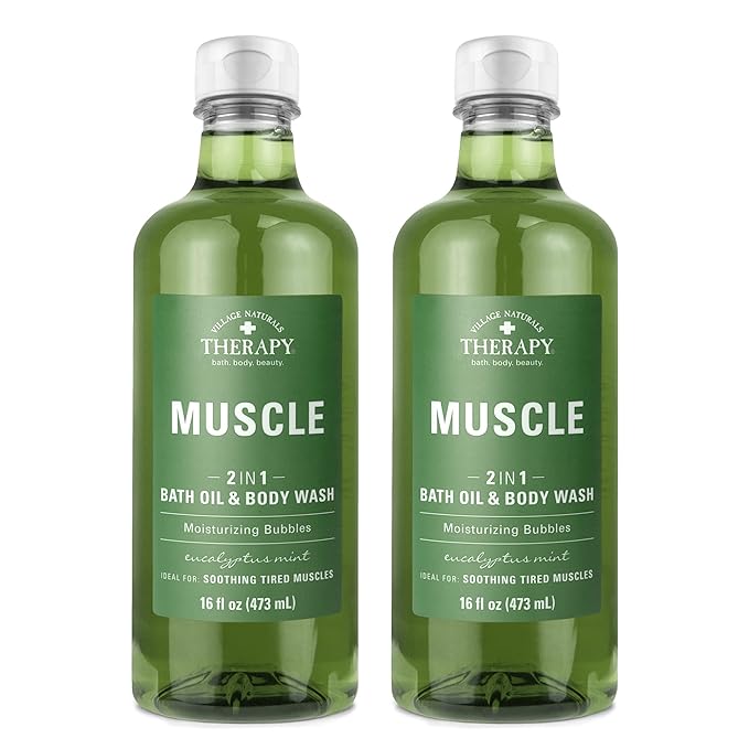 Village Naturals Therapy Muscle Foaming Bath Oil and Body Wash 16 oz. 2 pack by VillageNaturalsTherapy