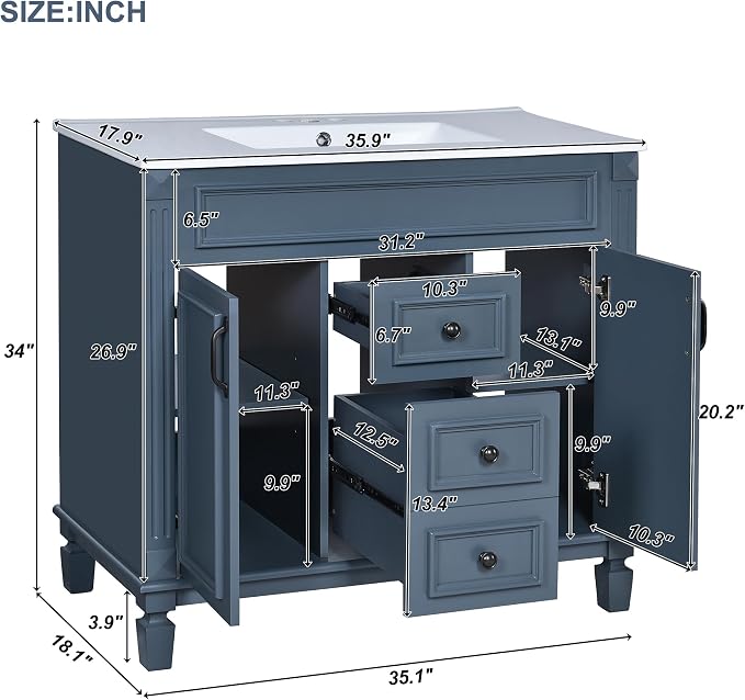 Merax 36” Bathroom Vanity with Sink, 36 inch Bathroom Vanity Storage Cabinet - Image 2