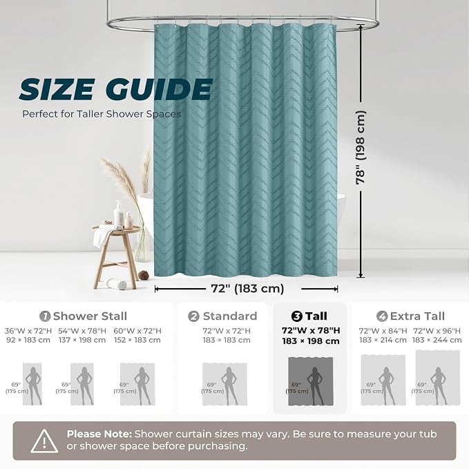 78inches Long Teal Shower Curtain Boho Farmhouse Shower Curtain 72 x 78 Tufted - Image 2