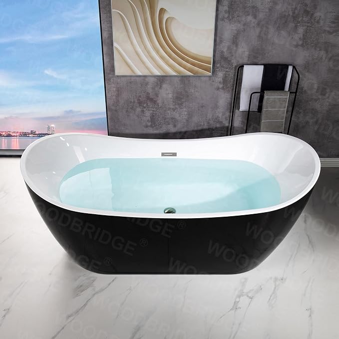 WOODBRIDGE 71" Acrylic Freestanding Bathtub Contemporary Soaking Black Tub - Image 3