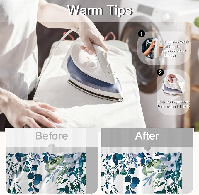 No Hook Shower Curtain and Liner Set, Dark Blue Eucalyptus Floral Shower - Image 3