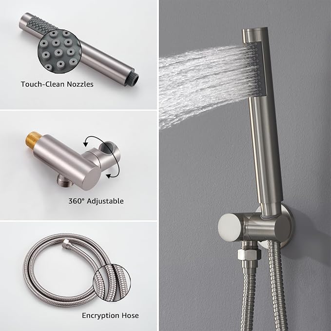 Iriber Brushed Nickel Round Rain Shower System - Image 4