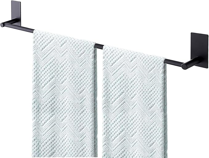 Adhesive Bath Towel Bar 24-inch Black, No Drill Stick On Towel Rack, Easy by Songtec