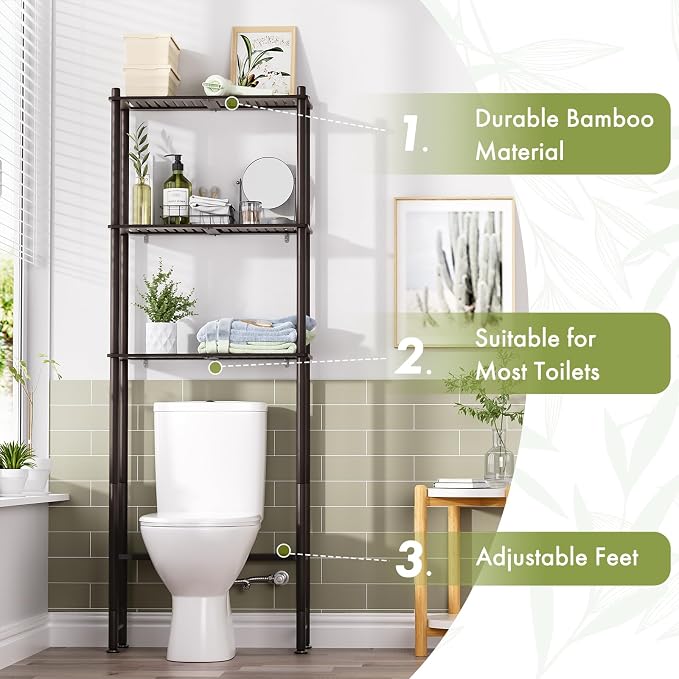 AmazerBath Bamboo Over The Toilet Storage Shelf, Over Toilet Bathroom Organizer - Image 4