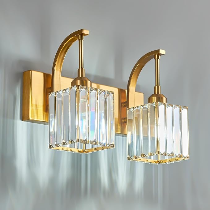 Crystal Vanity Lights 2-Light Gold Wall Lamp Modern Crystal Bathroom Light by FDPBY