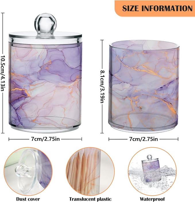 2 Pack Qtip Holder Organizer Dispenser Purple Transparent Waves Marble Bathroom - Image 3