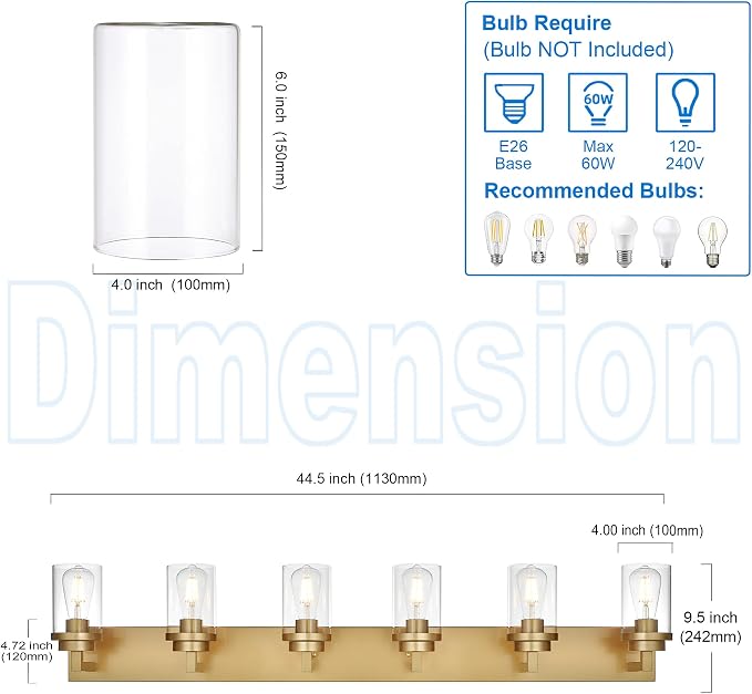 MELUCEE 6-Light Vanity Lights for Bathroom 45.3 Inches Length, Modern Bathroom - Image 2