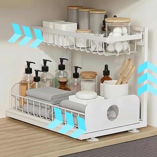Under Sink Organizer, 1 Pack, 2 Tier Pull Out Sliding Shelf, Adjustable Height by Unknown
