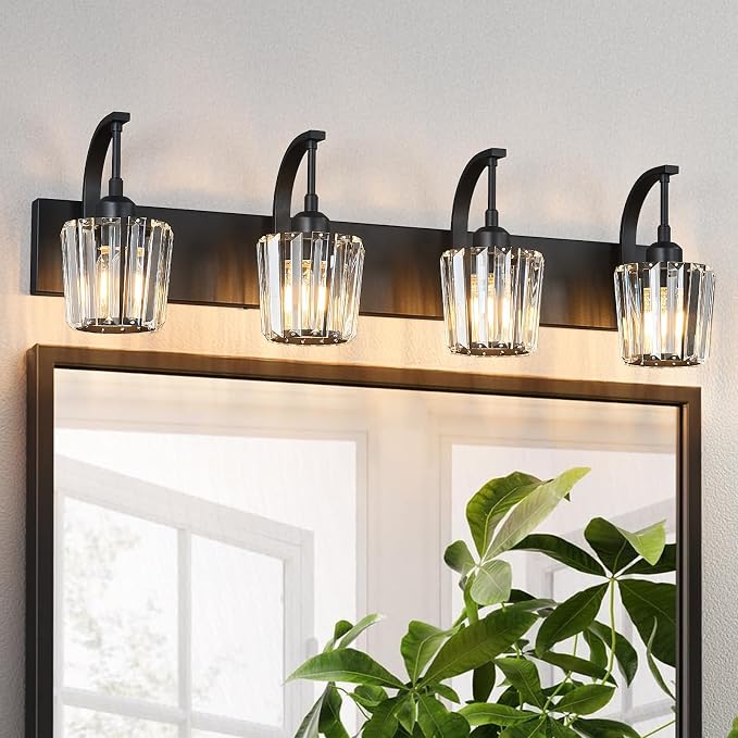 Modern Bathroom Vanity Light, 4-Light Black Wall Sconce by FDPBY