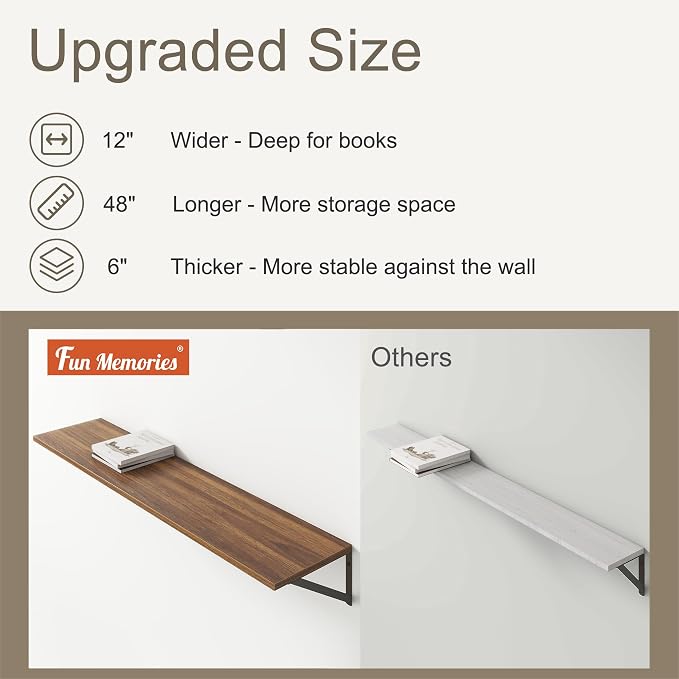 12 Inch Deep Floating Shelves, 48W x 12D Floating Shelves, Deep Wall Shelves - Image 4