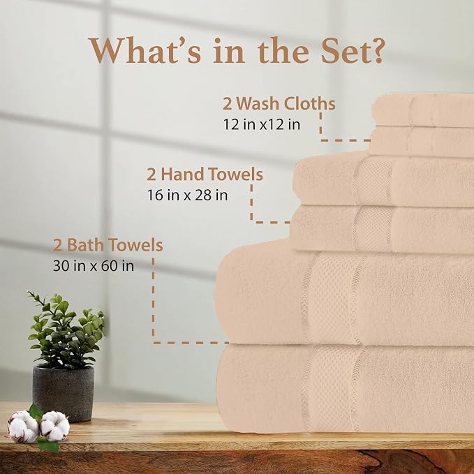 100% Cotton Bath Towel Set, 2 Bath Towel, 2 Hand Towels, 2 Wash Cloths - Image 2