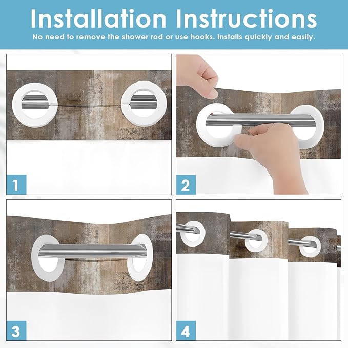 No Hook Brown Grey Painting Shower Curtain - Image 2