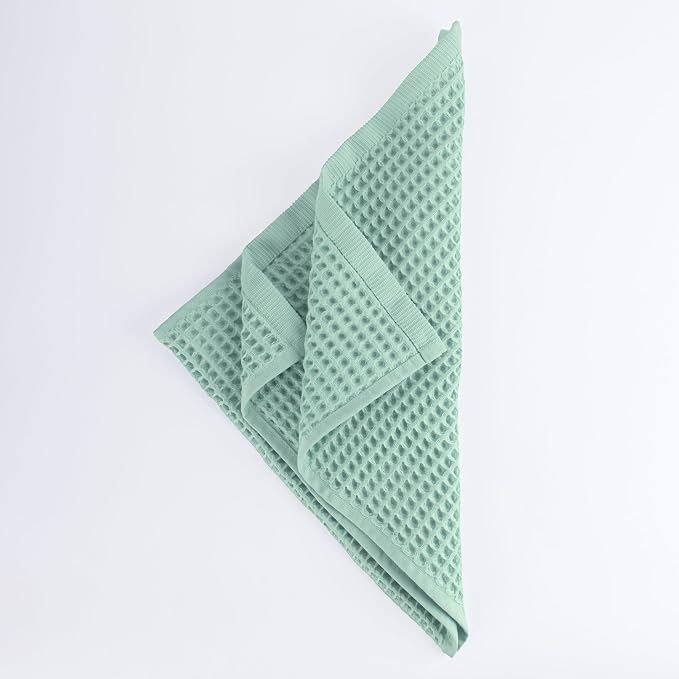 PÜSKÜL Organic Waffle Kitchen Towel 100% Turkish Cotton Set of 3 Ice Green - Image 9
