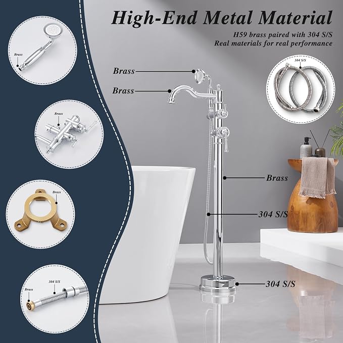 Free Standing Tub Faucet, Qinkell Classic Roman Freestanding Tub Faucets - Image 4