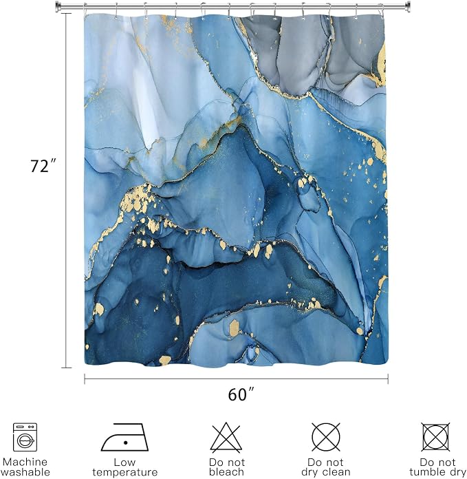 Blue Marble Shower Curtain 60x72, Modern Abstract Fabric Shower Curtains - Image 6