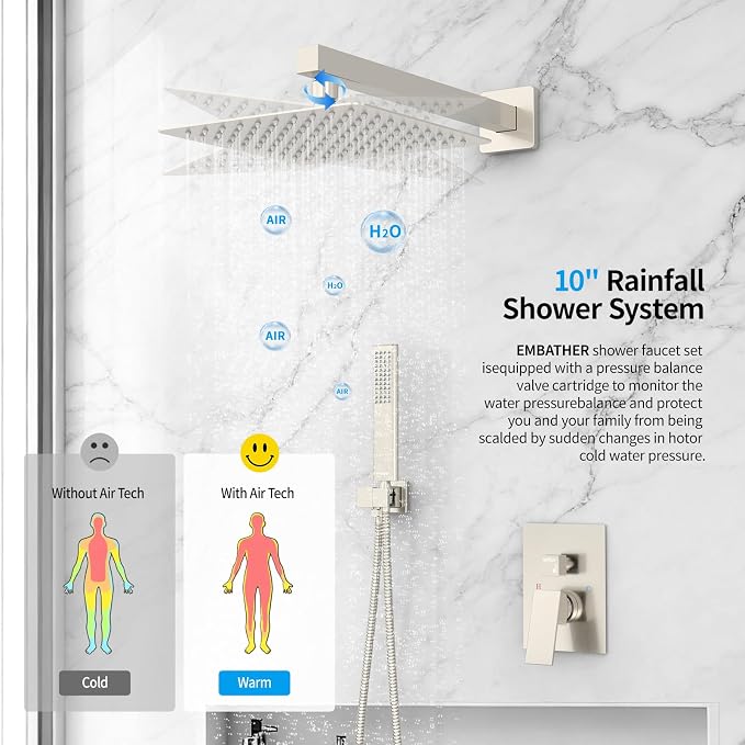 Rain Shower System Sets Faucet: EMBATHER 10 Inch Overhead Rainhead Shower Combo - Image 5
