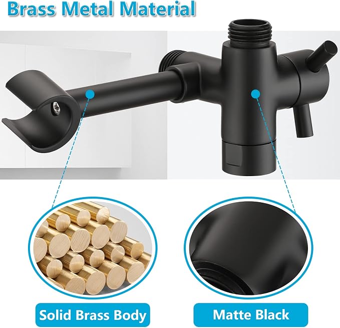 PDPBath Solid Brass Shower Arm 3 Way Shower Diverter Valve - Image 4