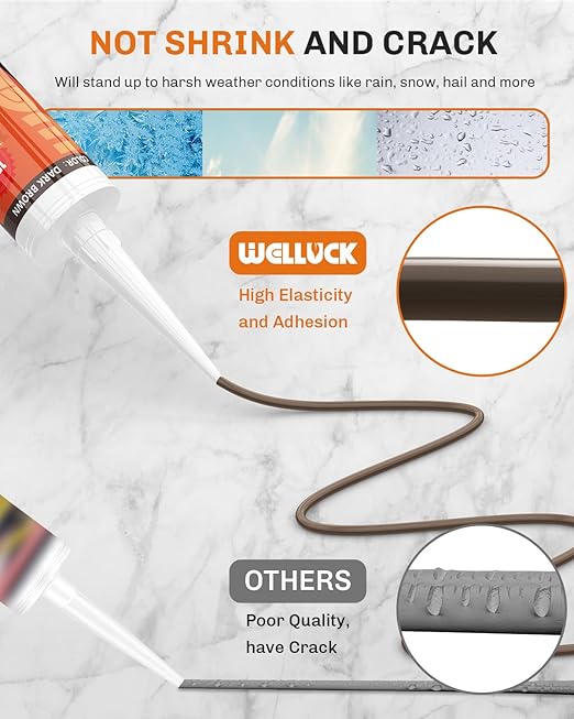 WELLUCK Dark Brown Silicone Caulk, 100% Waterproof Caulking Silicone Sealant - Image 6