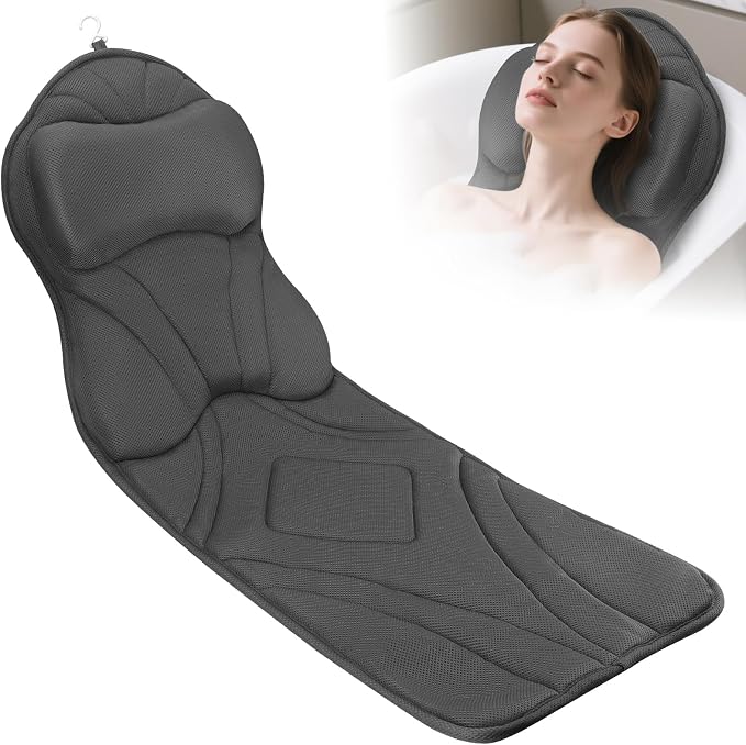 Full Body Bath Pillow for Tub Ergonomic Bathtub Pillow for Neck and Back Support by LOOWARTS