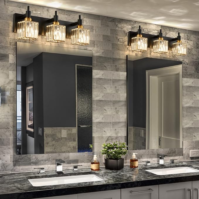 Modern Crystal Bathroom Vanity Light 3-Light Brass Wall Light Fixtures Over - Image 4