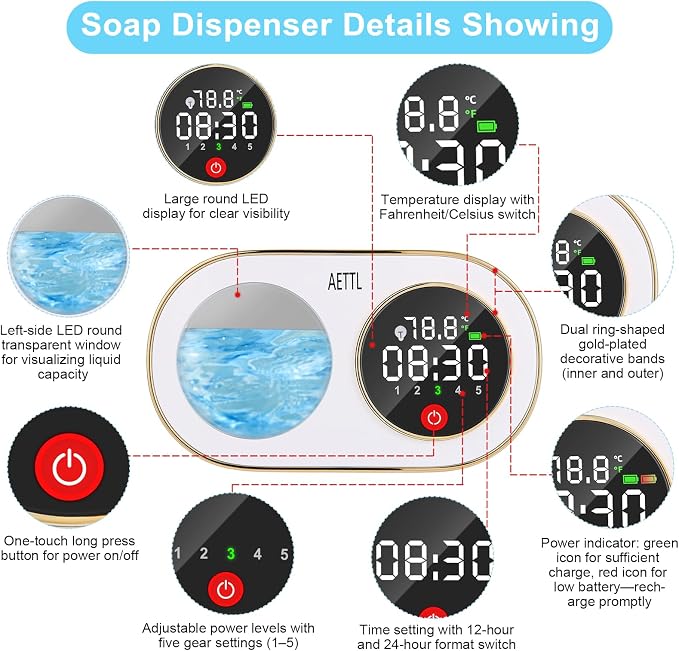 Touchless Automatic Foaming Hand Soap Dispenser Wall Mount, Kitchen Bathroom - Image 2