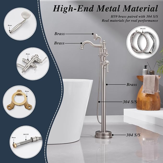 Free Standing Tub Faucet, Qinkell Classic Elegant Gooseneck Freestanding - Image 3
