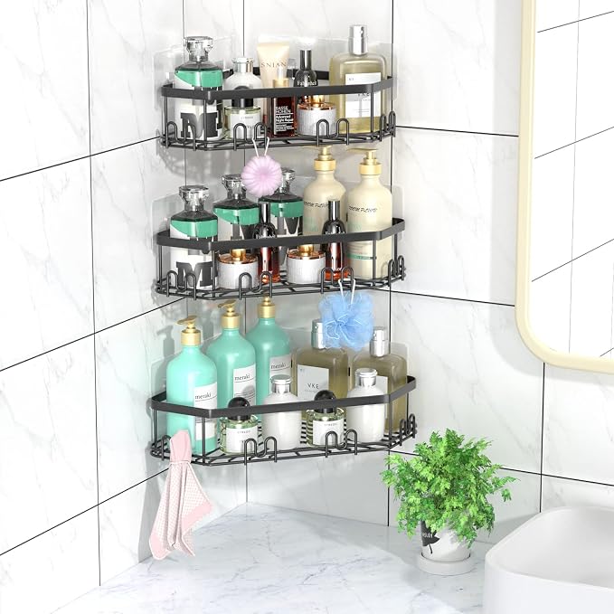 STEUGO Corner Shower Caddy, 3 Pack Adhesive Shower Corner Organizer Shelves - Image 3