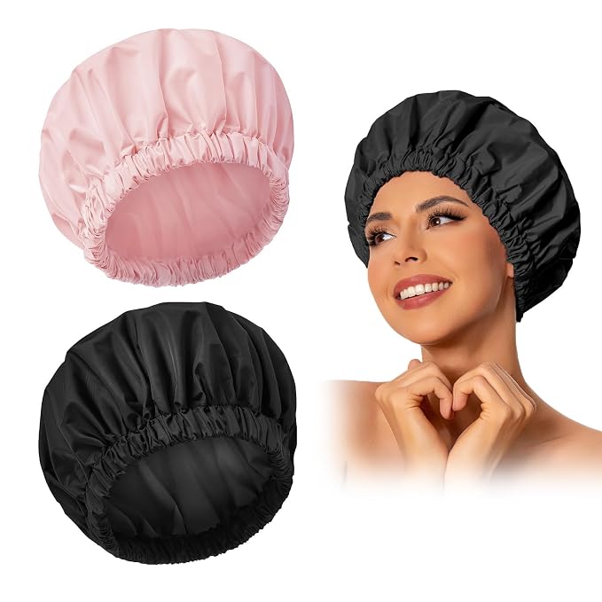 Reusable Shower Cap for Women, Large Waterproof Shower Essentials Bonnet by Edoneery