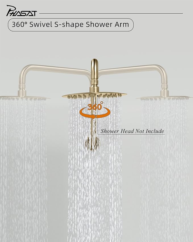 PHASAT 16 Inches Shower Arm Extension, S shaped Shower Arm - Image 3