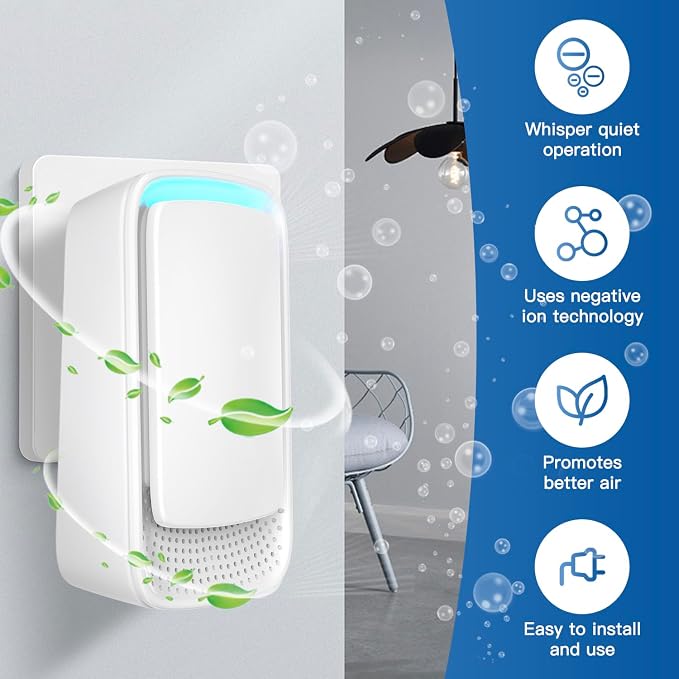 Plug-In Air Ionizer Air Purifier, Negative Ion Odor Neutralizer, Filterless & - Image 3