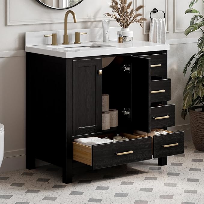 ARIEL Cambridge 37 Inch Single Rectangular Sink Bathroom Vanity - Image 2