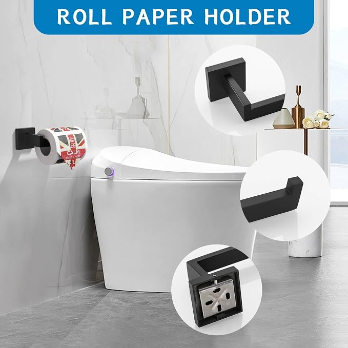 TNOMS Matte Black 10 Pieces Bathroom Hardware Accessories Set Towel Bar Set - Image 4