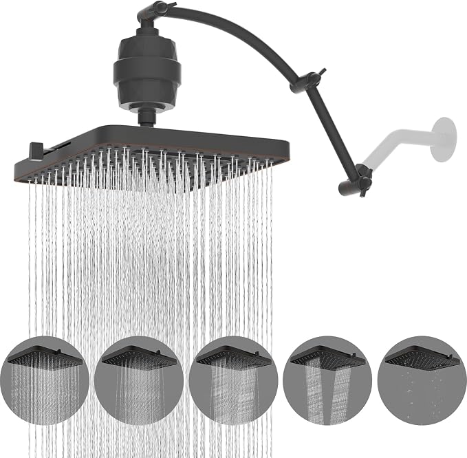 Hibbent Rain Filtered Shower Head, Brass Adjustable Shower Arm Extender by Hibbent