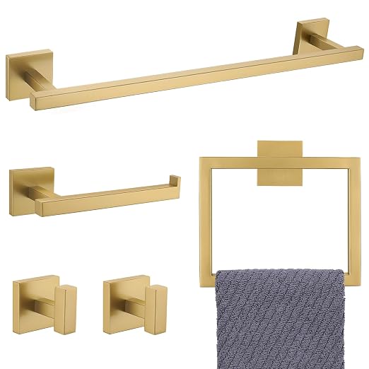 YACVCL Towel Bar Set, 5-Piece Brushed Gold Bathroom Hardware Set, SUS304 by YACVCL