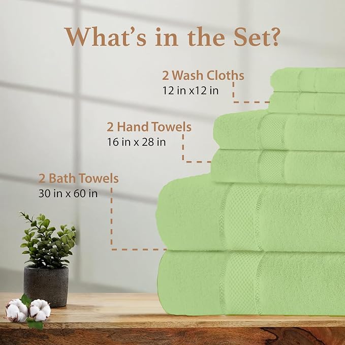 100% Cotton Bath Towel Set, 2 Bath Towel, 2 Hand Towels, 2 Wash Cloths - Image 2
