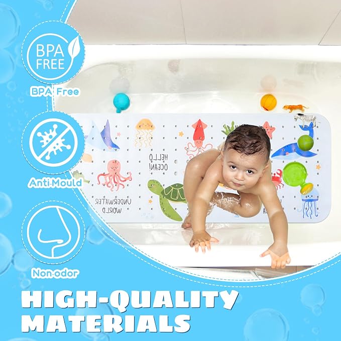Baby Bath Mat for Tub Non Slip Kids Bathtub Mat Extra Long 40X16 Inch Toddler - Image 2