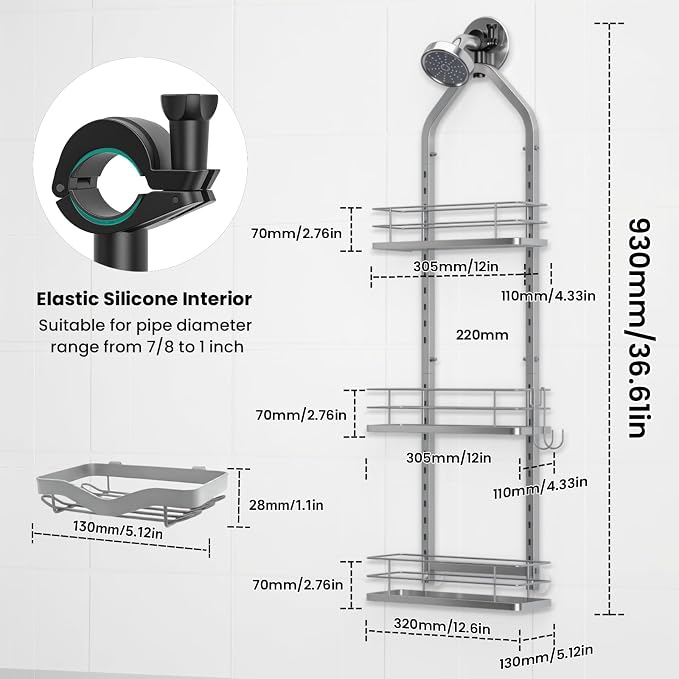 Shower Caddy Hanging, Adjustable Anti-Swing-Over The Shower Head Caddy - Image 6