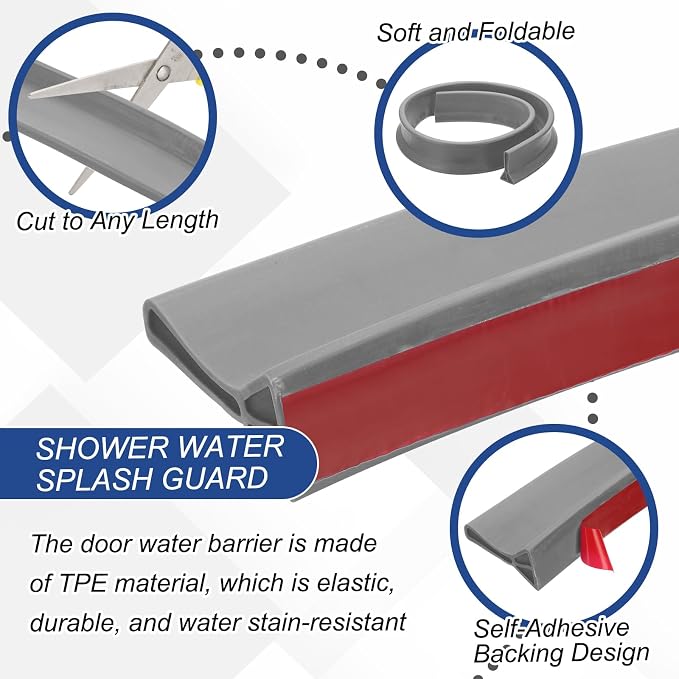 PATIKIL 2" Collapsible Shower Threshold Water Barrier, 118 Inch Self Adhesive - Image 3