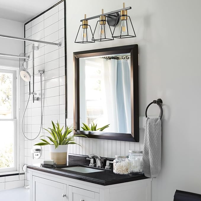 Industrial Bathroom Vanity Lights: 3-Light Black and Gold Vintage Metal Cage - Image 6