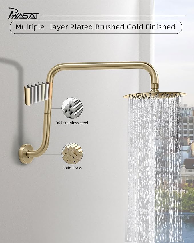 PHASAT 16 Inches Shower Arm Extension, S shaped Shower Arm - Image 2