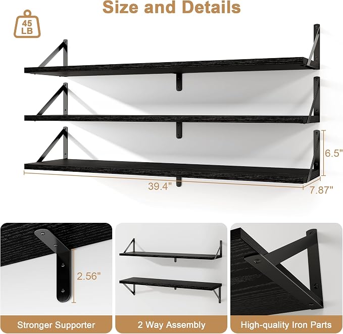 Fun Memories Long Wall Shelves for Bedroom, Rustic Wood Display Shelf for Home - Image 2