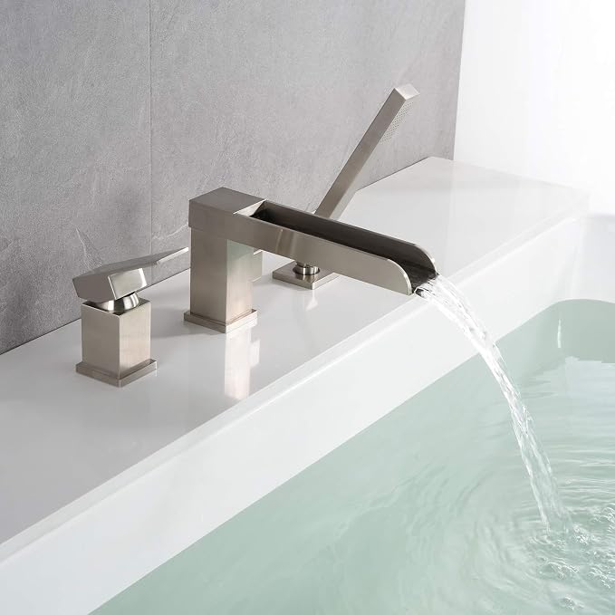 Waterfall Roman Tub Faucets Deck Mount Brushed Nickel Bathtub Faucets Brass Tub - Image 3